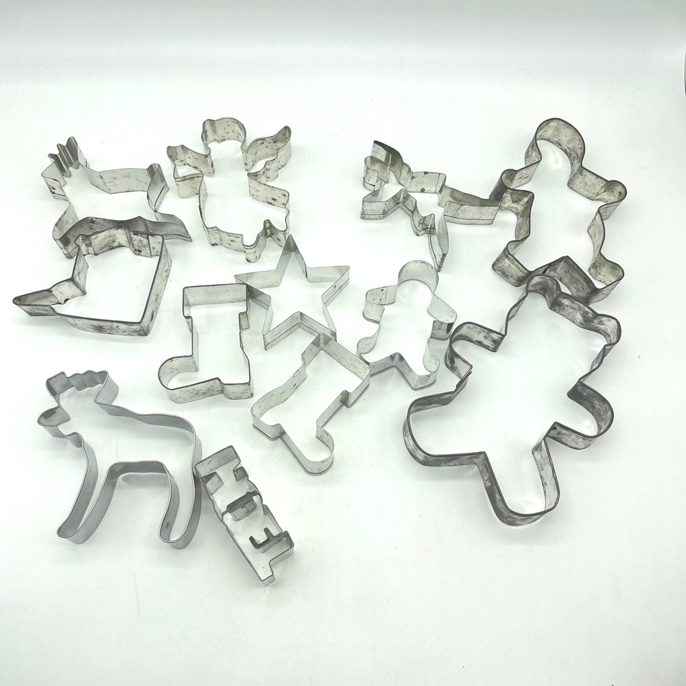 Vintage Metal Christmas Cookie‎ Cutters Set Gingerbread Angel Star Stocking